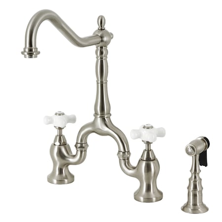Kingston Brass Bridge Kitchen Faucet with Brass Sprayer, Brushed Nickel KS7758PXBS